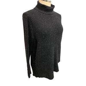 Size 1X Talbots Woman Black Flecked Turtleneck Sweater Ribbed Knit